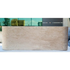 Troia Light rectangular farmhouse kitchen sink in beige travertine with honed finish, 18x30 in