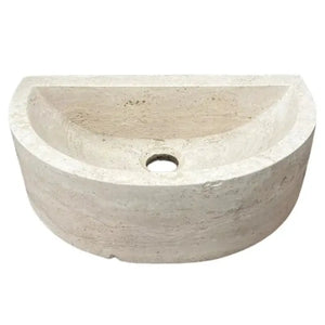 Troia Light Travertine half-round wall-mount bathroom sink, beige travertine stone, 10x16 in; Villohome