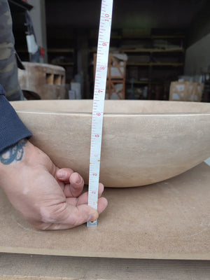 Villohome Troia Light Travertine above vanity oval vessel sink, 16 in wide x 21 in long