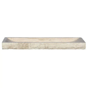 Villohome Troia Light Travertine rectangular vanity sink, 48in long, split-face stone texture for modern bathrooms