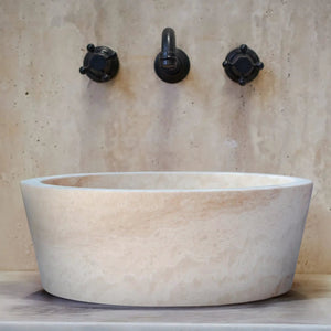 Troia Light Travertine above-vanity vessel bathroom sink in beige natural stone