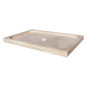 Troia Light Travertine Rectangular Shower Base, hand-carved solid block, 32x48x3 inches