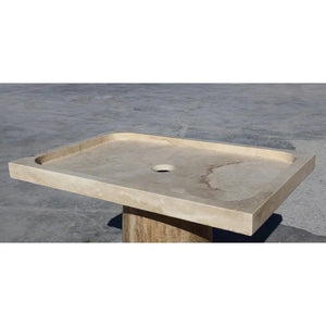 Shower base Troia Light Travertine by Villohome, rectangular travertine shower base (32x48 in) with center drain