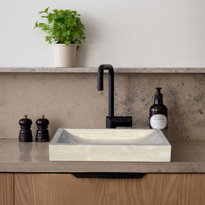 Troia Light travertine rectangular above-vanity bathroom vessel sink by Villohome