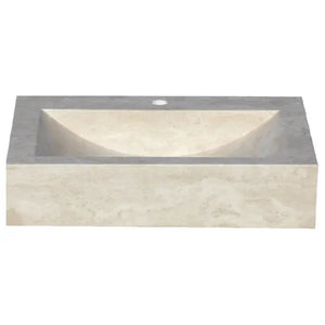 Rectangular light travertine sink with honed finish, 18x21.4x4 in, single drain hole
