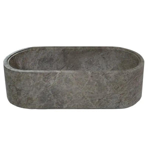 Tundra Gray Marble Bathtub by Villohome, hand-carved solid marble, oval freestanding tub 67 x 29.5 x 19.5 in