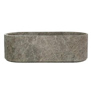 Villohome Tundra Gray Marble Bathtub, hand-carved solid marble block, gray oval freestanding tub.
