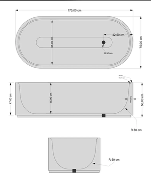 Villohome Emperador Light Marble bathtub; hand-carved solid marble, oval tub, 67 in L x 29.5 in W x 19.5 in H