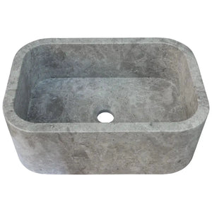 Rectangular wall-mount bathroom sink in tundra gray marble, gray stone texture, 12x18x7 inches