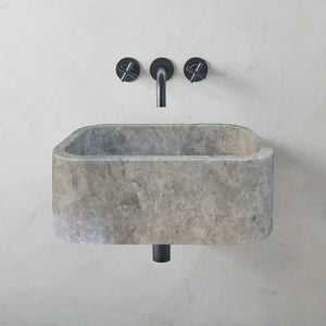 Tundra Gray Marble rectangular wall-mount bathroom sink with stone finish