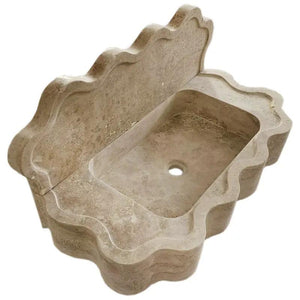 Villohome Tuscany beige travertine wall-mount bathroom sink with wavy edges and 5-inch backsplash.
