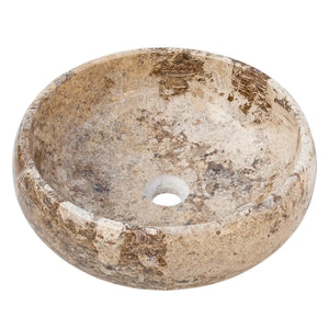 Valencia Travertine natural stone above-counter bathroom sink, round beige-brown vessel by Villohome