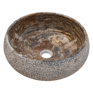 Valencia Travertine round stone sink; rustic sand-blasted finish, above-counter bathroom vanity basin by Villohome