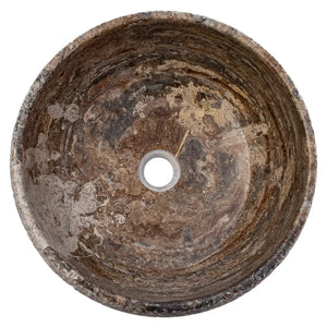 Valencia Travertine Above Vanity Bathroom Sink, rustic sand-blasted finish, 16-inch diameter.