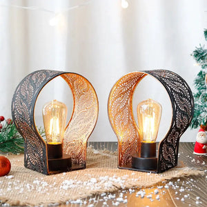 Set of 2 JHY DESIGN battery-operated wall sconce lamps with decorative lace-pattern metal frames and warm Edison bulbs.