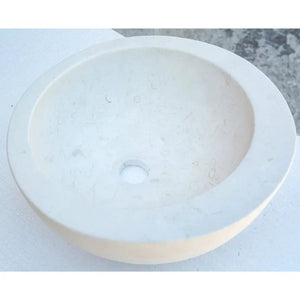 Villohome white limestone round vessel sink with sloped rim for bathroom vanity