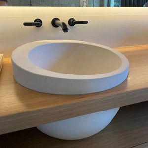 Stone sink white limestone with sloped rim for vanity bathroom