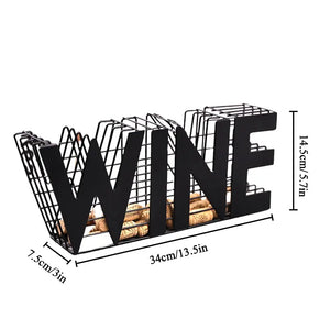 Wine cork holder by JHY DESIGN: black metal craft with bold WINE letters for cork storage, 13.5in long.