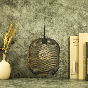 8.5-inch battery-operated hanging lamp with dark metal mesh lantern pendant