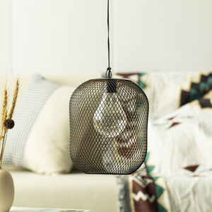 8.5in battery-operated hanging mesh lantern lamp, dark metal, by JHY DESIGN with bulb