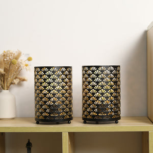 6.5-inch metal table lamp battery lanterns; set of 2, black with decorative perforated pattern, by JHY DESIGN