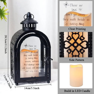 JHY DESIGN 11'' black memorial lantern with automatic timer, glass door, and built-in LED candle.