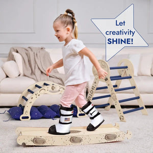 Goodevas Apollo 4in1 climbing set for toddlers: Pikler triangle, arch, slide board and cushion in natural wood