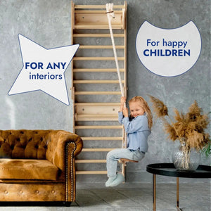 Apollo Swedish Wall wooden climbing ladder for indoors with rope