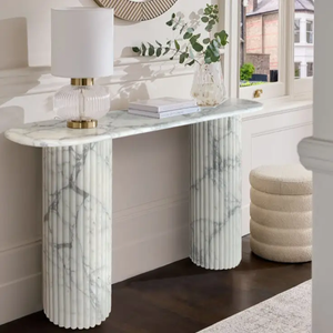 Arabescato Carara marble fluted-leg designer console table by Villohome