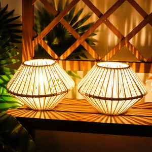 Set of 2 woven cotton rope table lamps by JHY DESIGN, cream-beige Boho style