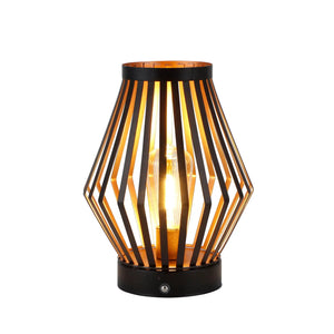 Set of 2 Dimmable Bedside Table Lamps by JHY DESIGN with black metal cage and warm amber glow.