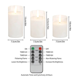 Glass Wax Flameless LED Candles set of 3 by JHY DESIGN; clear glass holders in three heights with remote
