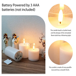 JHY DESIGN Glass Wax Flameless LED Candles, set of 3 ivory candles in glass holders