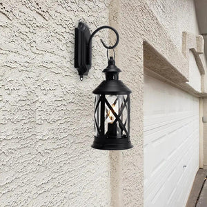 10-inch tall black battery-powered metal lantern with hook by JHY DESIGN