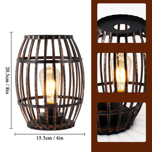 Cordless metal wine barrel lamp with black brushed-gold finish, battery-operated Edison bulb