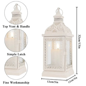 19'' High Decorative Hanging Lantern (Cream) with intricate lattice panels, rustic style for Home & Garden by JHY DESIGN