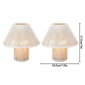 Set of 2 woven cotton rope LED cordless table lamps by JHY DESIGN, boho style.