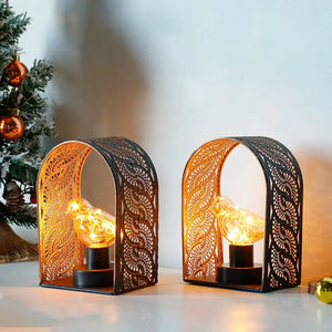 Set of 2 bird-bulb wall sconces with black metal filigree and warm Edison bulbs