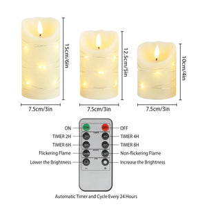 Set of 3 ivory JHY DESIGN flameless real-wax LED candles with warm flicker and remote