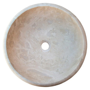 Stone sink beige travertine drop-in bathroom sink by Villohome, honed and filled, 16-inch diameter.