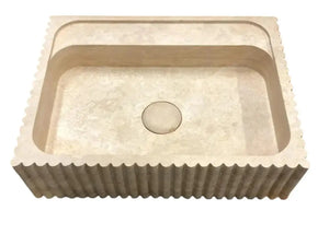 Bathroom vanity sink Oasis beige travertine wall-mount with fluted exterior, 20W x 24L x 6H