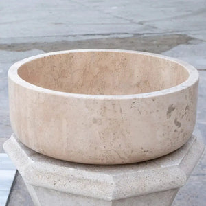 Stone sink Villohome Tuscany Beige travertine, above-vanity bathroom bowl, 16 dia x 6 high, honed