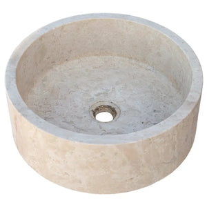 Villohome travertine bathroom sink, beige natural stone round vessel, 16in diameter x 6in high.