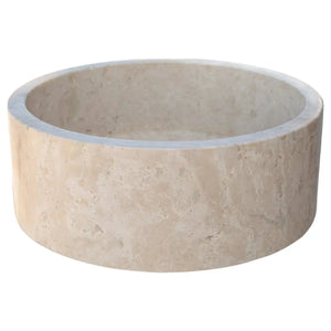Beige travertine bathroom sink, round vessel with honed finish, 16-inch diameter