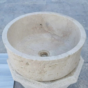 Natural Stone Beige Travertine self-rimming bathroom sink by Villohome