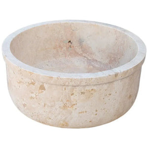 Travertine bathroom sink, beige natural stone by Villohome; self-rimming circular basin