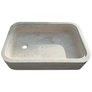 Villohome beige travertine rectangular vessel sink with hidden drain for wall-mount, 24x16x5 in.