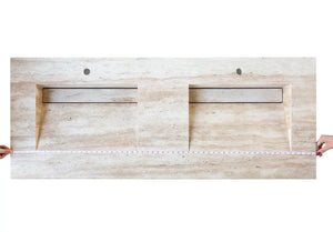 Double-sink vanity top in Villohome Troia Light travertine vein-cut with two basins