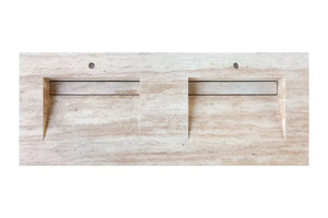 Troia Light Travertine vein-cut double bathroom sink for above-vanity installation