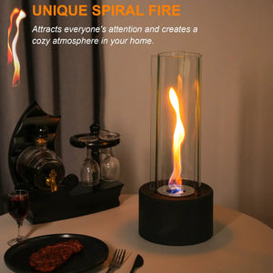 JHY DESIGN Cylindrical bioethanol vented-free fireplace with glass cylinder on black base